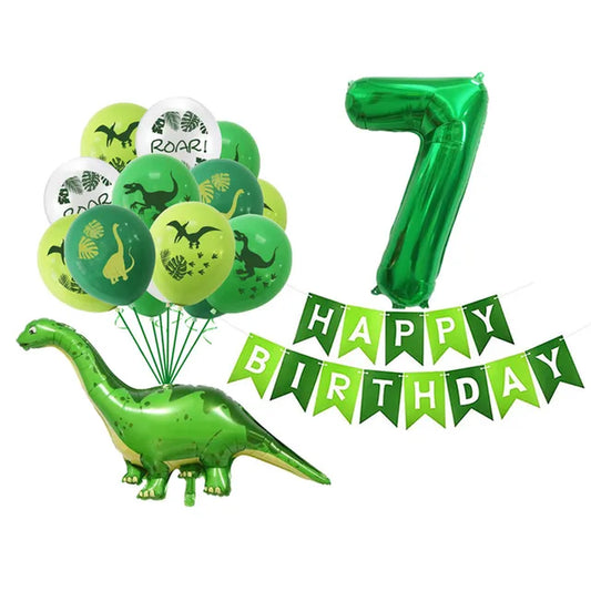 Dinosaur Latex Balloons Green Happy Birthday Banners Number Balls Jurassic Period Theme Children'S Boy Birthday Party Decoration Warehouse Item