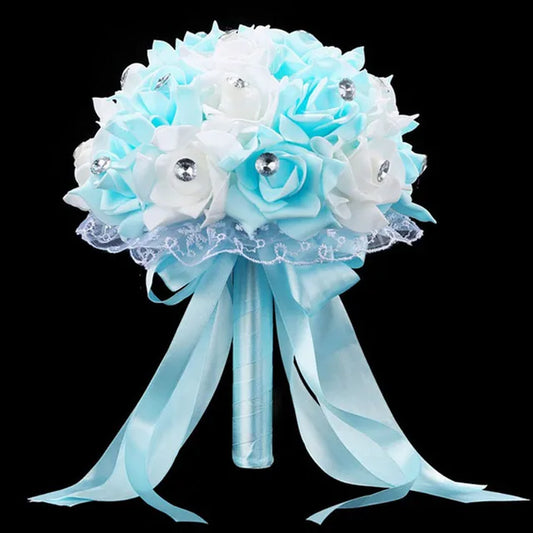Wedding Bouquet for Wedding Blue and White Bridal Bouquet Accessories Handmade Artificial Flower Rose Ramos De Novia Warehouse Item