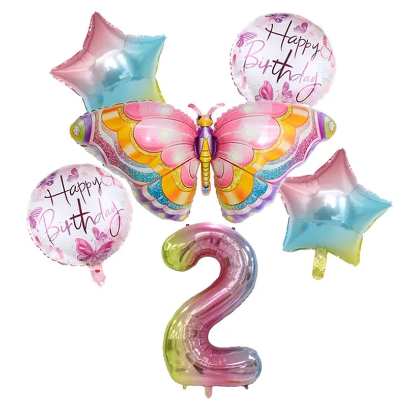 Coulourfully Butterfly Number Balloons Set Pink Birthday Butterfly Balloon Rainbow Number Helium Ball Birthday Party Decorations Warehouse Item