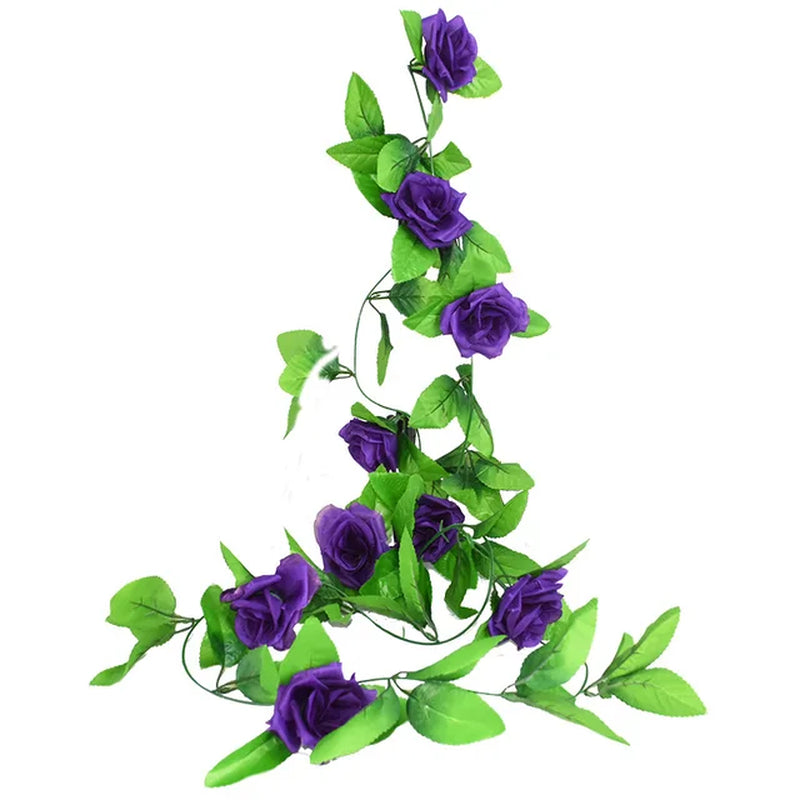 Silk Artificial Rose Vine Hanging Flowers for Wall Decoration Rattan Fake Plants Leaves Garland Romantic Wedding Home Decoration Warehouse Item