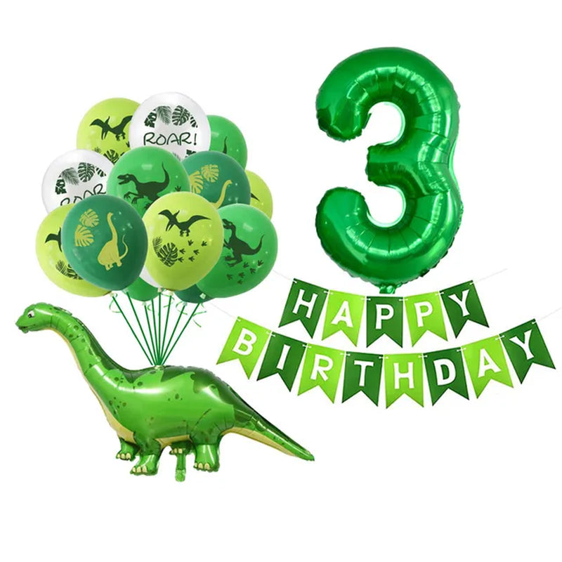 Dinosaur Latex Balloons Green Happy Birthday Banners Number Balls Jurassic Period Theme Children'S Boy Birthday Party Decoration Warehouse Item