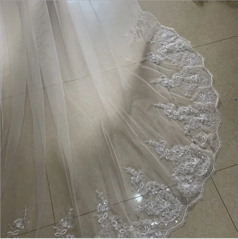 Wedding Veil White Ivory Cathedral Wedding Veils Long Lace Edge Bridal Veil with Comb Wedding Accessories Bride Veu Warehouse Item