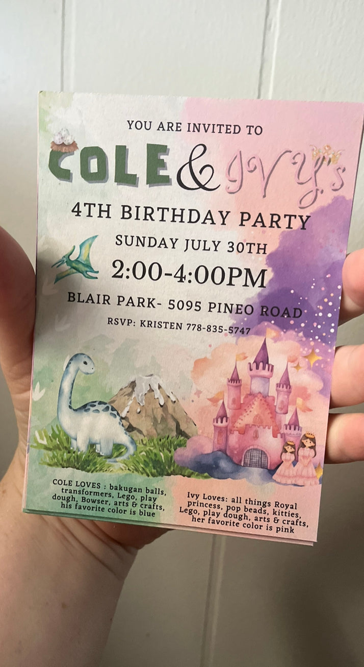 Printed birthday invitations