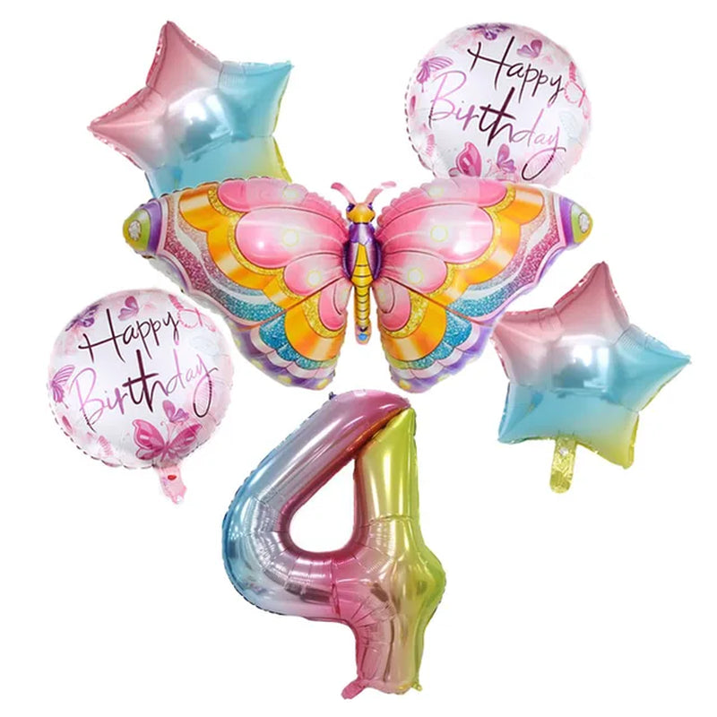 Coulourfully Butterfly Number Balloons Set Pink Birthday Butterfly Balloon Rainbow Number Helium Ball Birthday Party Decorations Warehouse Item