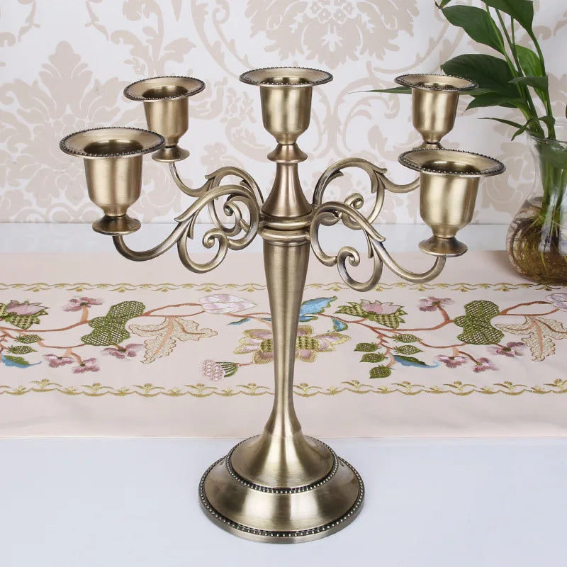 Hot Metal Silver/Gold Plated Candle Holders 7-Arms Stand Zinc Alloy High Quality Pillar for Wedding Portavelas Candelabra Warehouse Item