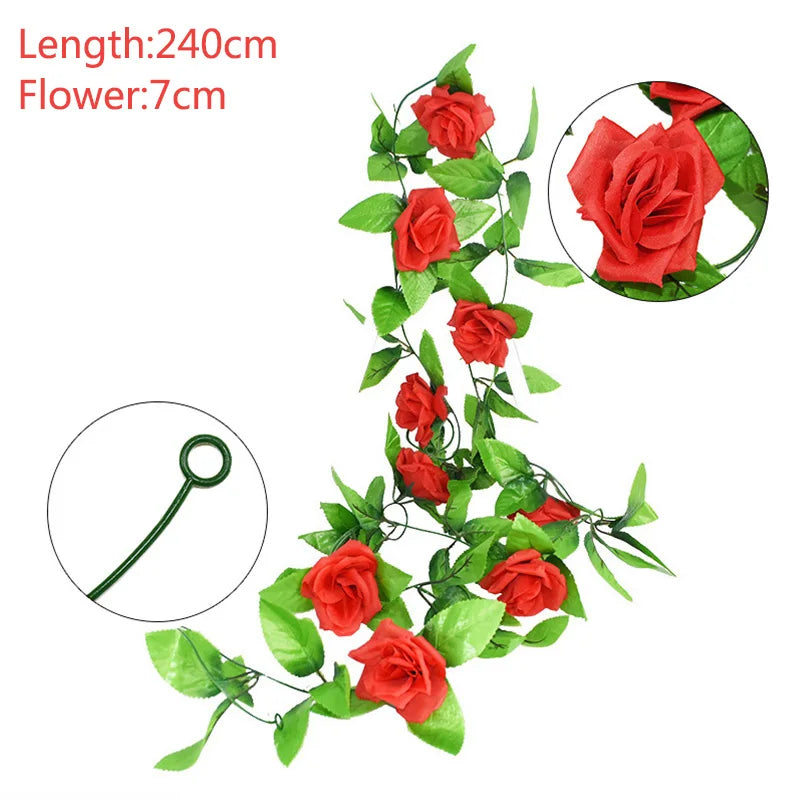 Silk Artificial Rose Vine Hanging Flowers for Wall Decoration Rattan Fake Plants Leaves Garland Romantic Wedding Home Decoration Warehouse Item