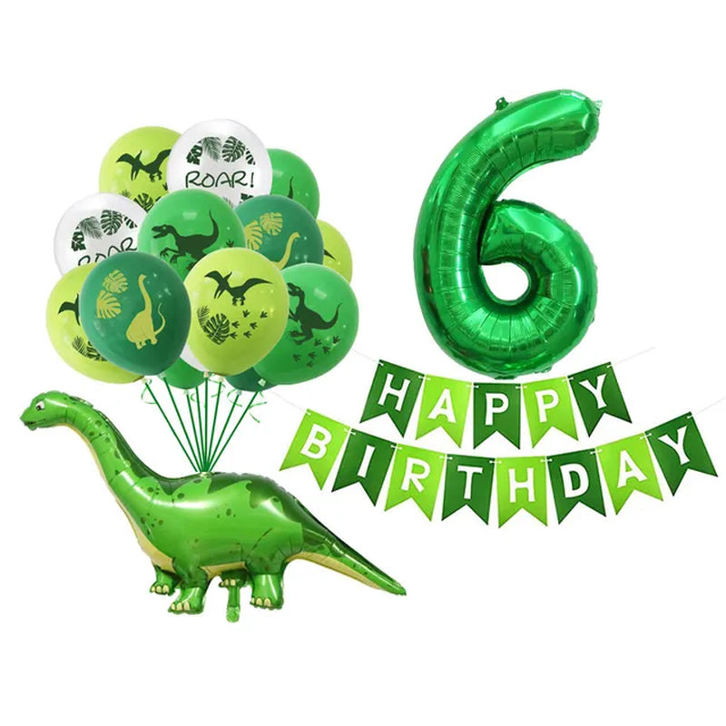 Dinosaur Latex Balloons Green Happy Birthday Banners Number Balls Jurassic Period Theme Children'S Boy Birthday Party Decoration Warehouse Item