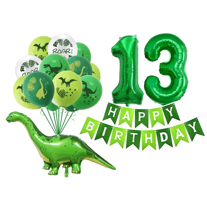 Dinosaur Latex Balloons Green Happy Birthday Banners Number Balls Jurassic Period Theme Children'S Boy Birthday Party Decoration Warehouse Item