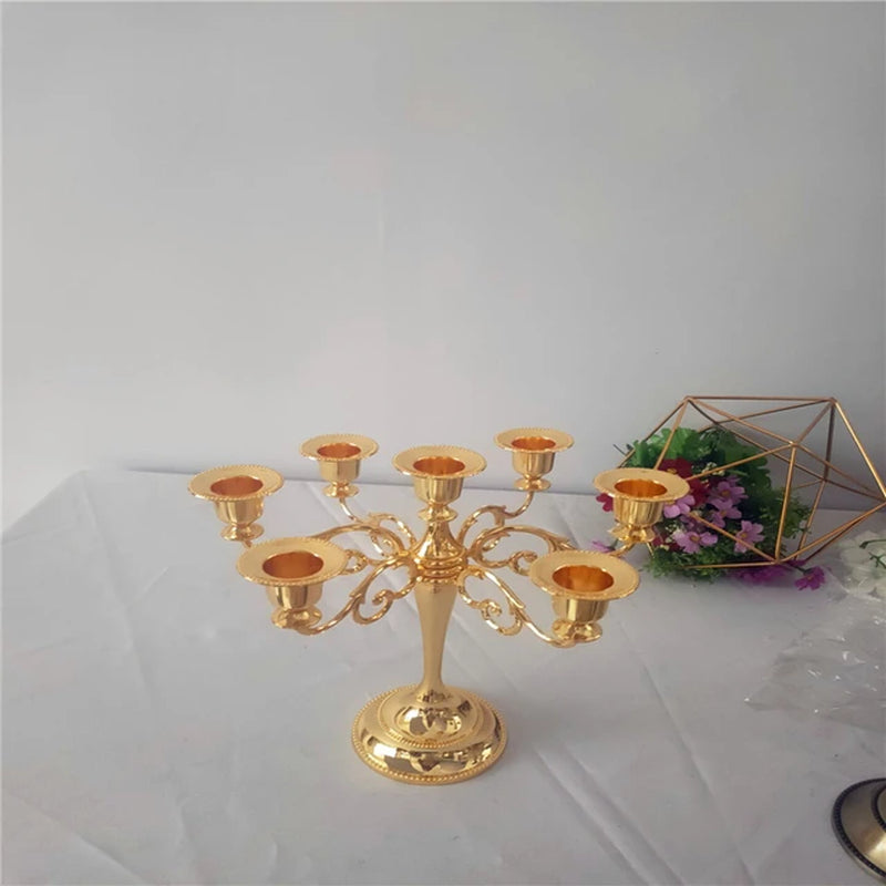 Hot Metal Silver/Gold Plated Candle Holders 7-Arms Stand Zinc Alloy High Quality Pillar for Wedding Portavelas Candelabra Warehouse Item