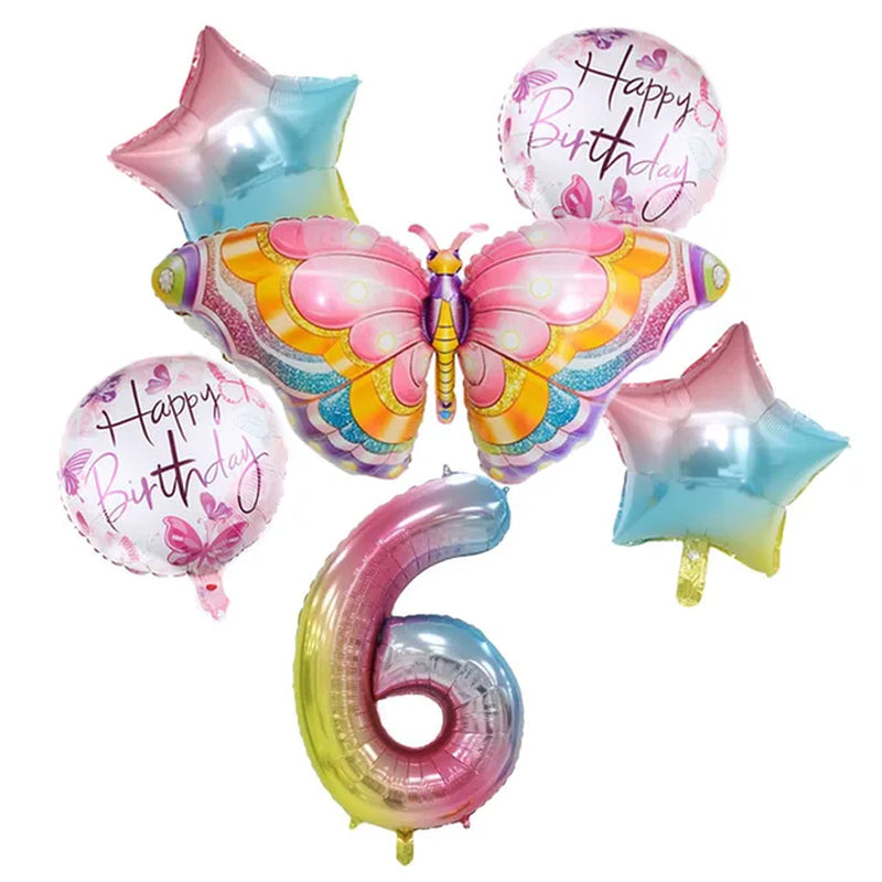 Coulourfully Butterfly Number Balloons Set Pink Birthday Butterfly Balloon Rainbow Number Helium Ball Birthday Party Decorations Warehouse Item