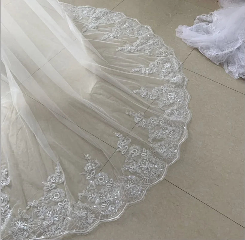 Wedding Veil White Ivory Cathedral Wedding Veils Long Lace Edge Bridal Veil with Comb Wedding Accessories Bride Veu Warehouse Item