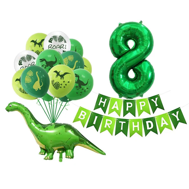 Dinosaur Latex Balloons Green Happy Birthday Banners Number Balls Jurassic Period Theme Children'S Boy Birthday Party Decoration Warehouse Item