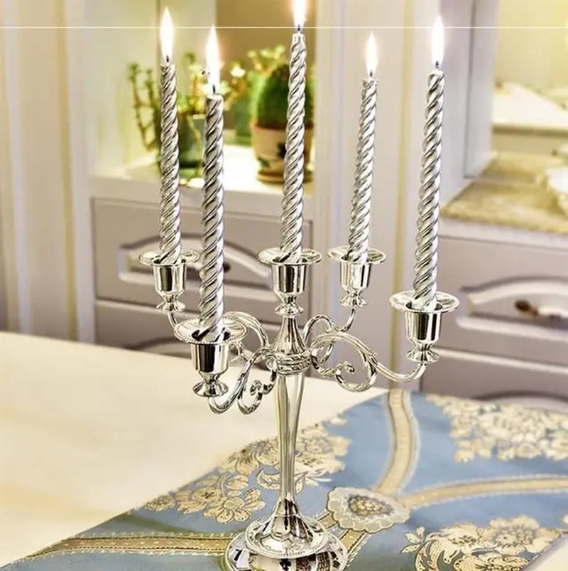 Hot Metal Silver/Gold Plated Candle Holders 7-Arms Stand Zinc Alloy High Quality Pillar for Wedding Portavelas Candelabra Warehouse Item