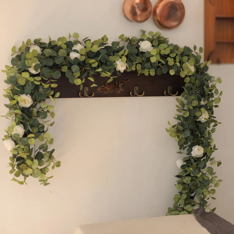 Artificial Flowers Garland Fake Peony Eucalyptus Vine Greenery Hanging for Wedding Home Party Garden Craft Art Decor Warehouse Item