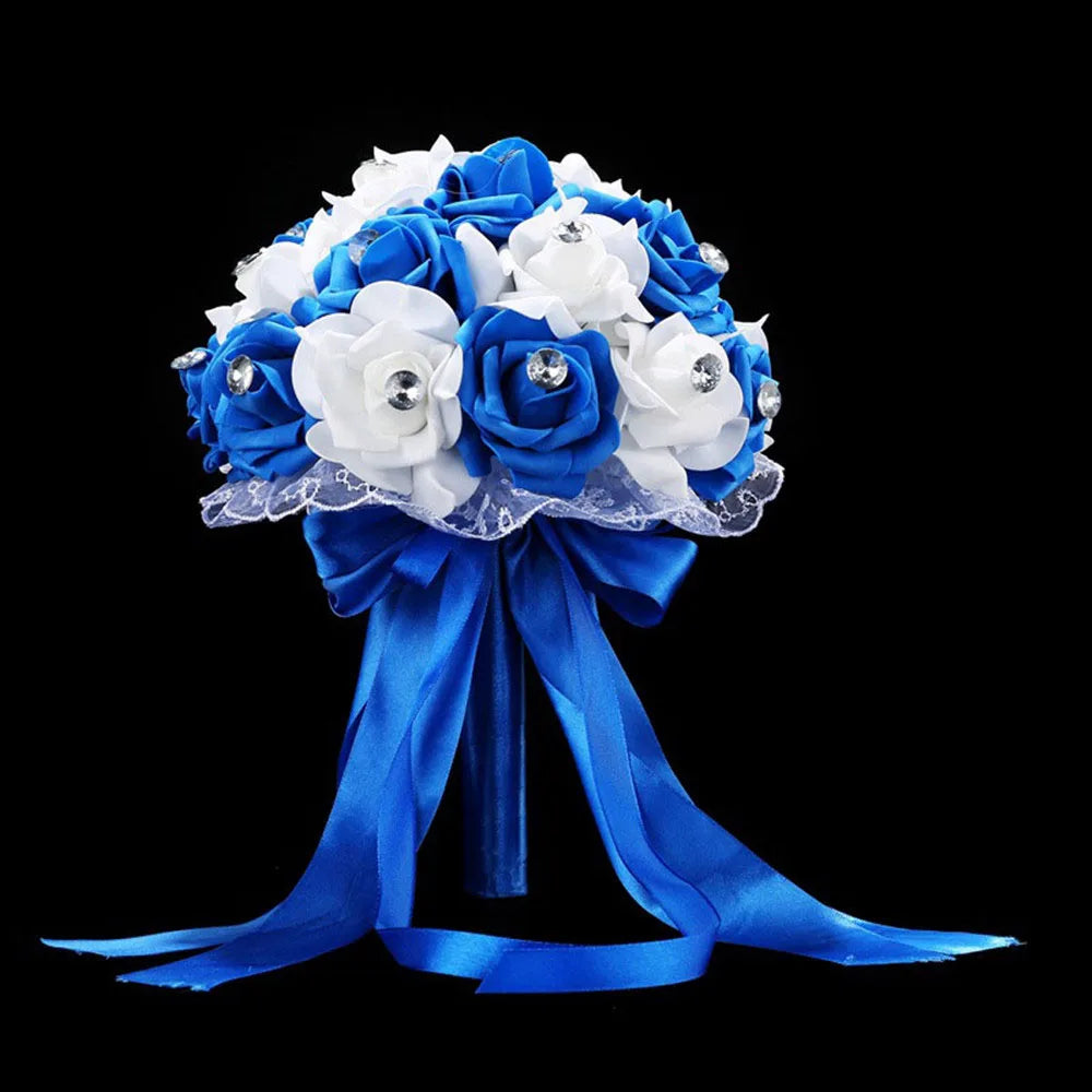 Wedding Bouquet for Wedding Blue and White Bridal Bouquet Accessories Handmade Artificial Flower Rose Ramos De Novia Warehouse Item