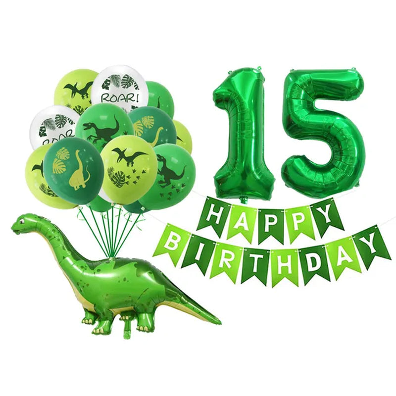 Dinosaur Latex Balloons Green Happy Birthday Banners Number Balls Jurassic Period Theme Children'S Boy Birthday Party Decoration Warehouse Item