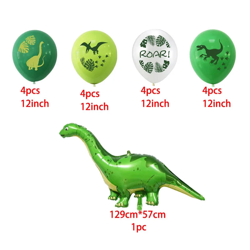 Dinosaur Latex Balloons Green Happy Birthday Banners Number Balls Jurassic Period Theme Children'S Boy Birthday Party Decoration Warehouse Item