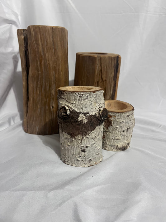 Mixed wooden candle holders *Rentals*