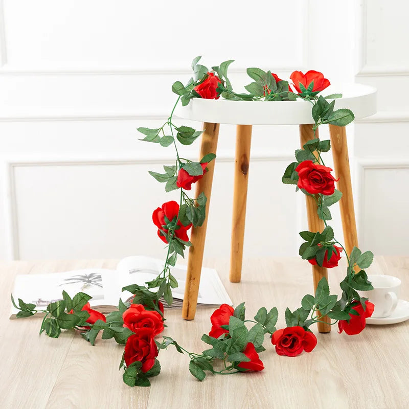 Silk Artificial Rose Vine Hanging Flowers for Wall Decoration Rattan Fake Plants Leaves Garland Romantic Wedding Home Decoration Warehouse Item