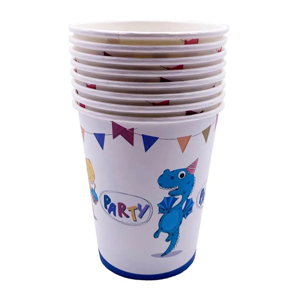 Dinosaur Party Disposable Tableware Paper Plates Cups Boy Kids One Birthday Party Supplies Favors Roar Dino Party Balloons Decor Warehouse Item