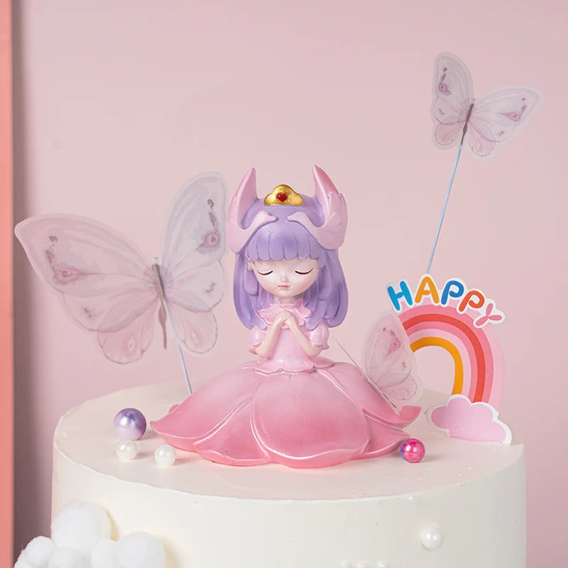 Butterfly Decoration Cake Topper Swan Dream Cartoon Angel Girl Princess Doll Birthday Party Decoration Dessert Table Plugin