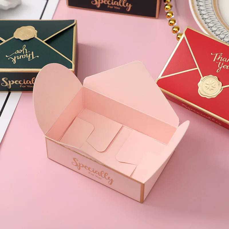 5Pcs/Lot New Simple Creative Bronzing Gift Box Packaging Envelope Shape Wedding Candy Bags Birthday Party Cosmetic Packaging Box Warehouse Item