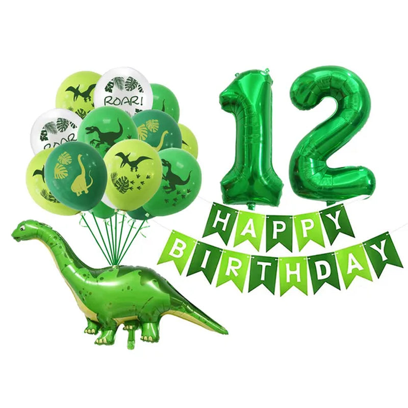 Dinosaur Latex Balloons Green Happy Birthday Banners Number Balls Jurassic Period Theme Children'S Boy Birthday Party Decoration Warehouse Item