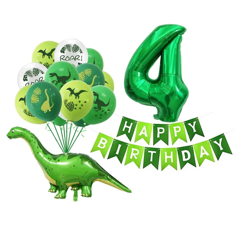 Dinosaur Latex Balloons Green Happy Birthday Banners Number Balls Jurassic Period Theme Children'S Boy Birthday Party Decoration Warehouse Item