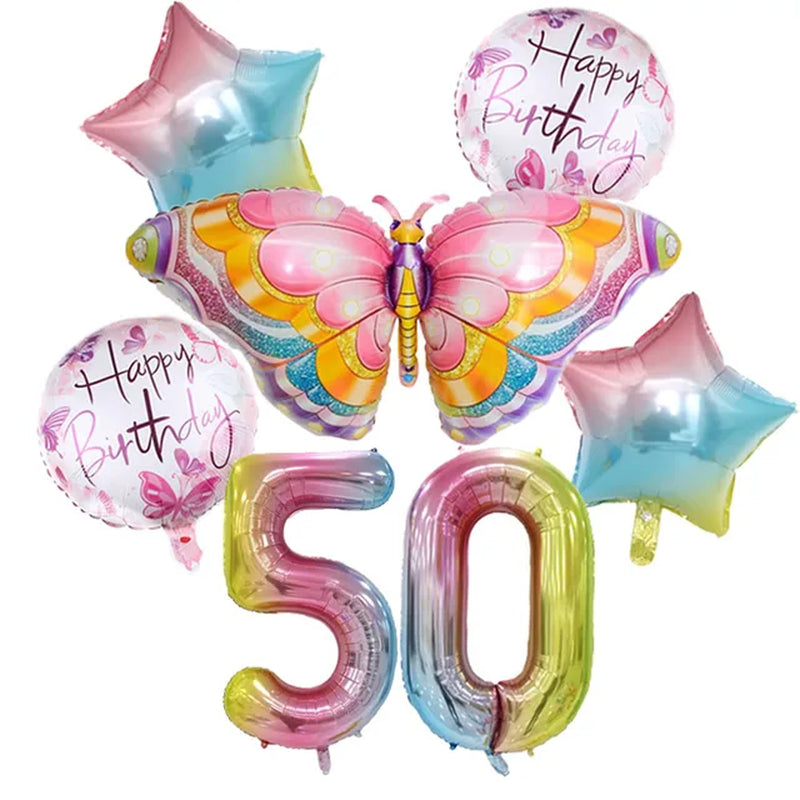 Coulourfully Butterfly Number Balloons Set Pink Birthday Butterfly Balloon Rainbow Number Helium Ball Birthday Party Decorations Warehouse Item