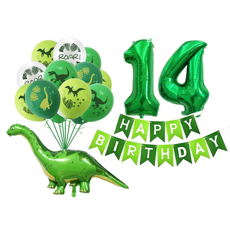 Dinosaur Latex Balloons Green Happy Birthday Banners Number Balls Jurassic Period Theme Children'S Boy Birthday Party Decoration Warehouse Item