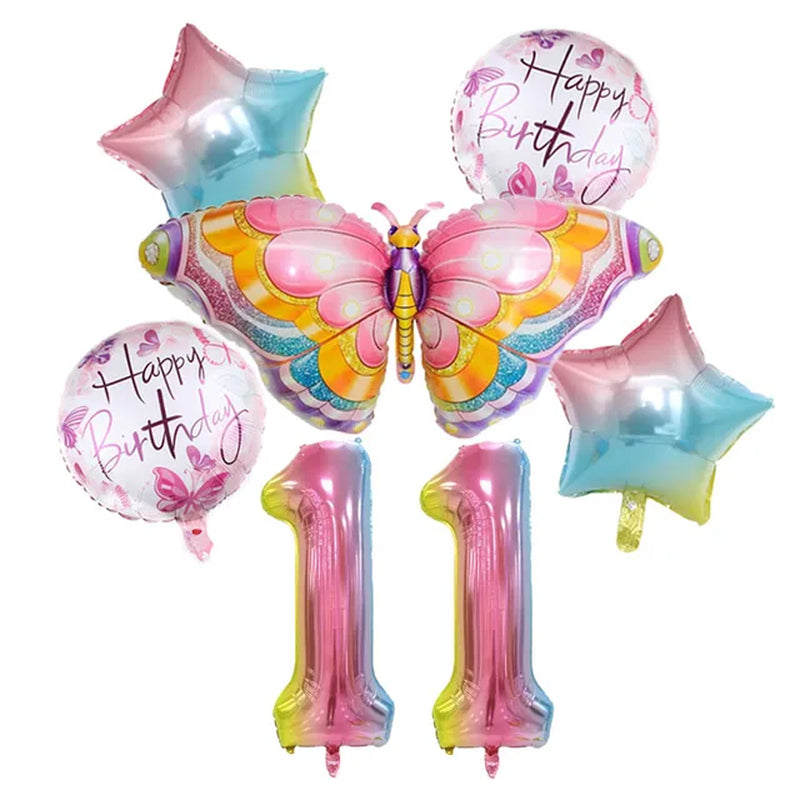 Coulourfully Butterfly Number Balloons Set Pink Birthday Butterfly Balloon Rainbow Number Helium Ball Birthday Party Decorations Warehouse Item