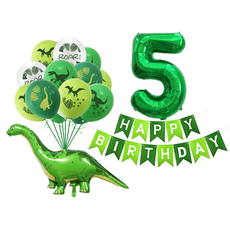 Dinosaur Latex Balloons Green Happy Birthday Banners Number Balls Jurassic Period Theme Children'S Boy Birthday Party Decoration Warehouse Item