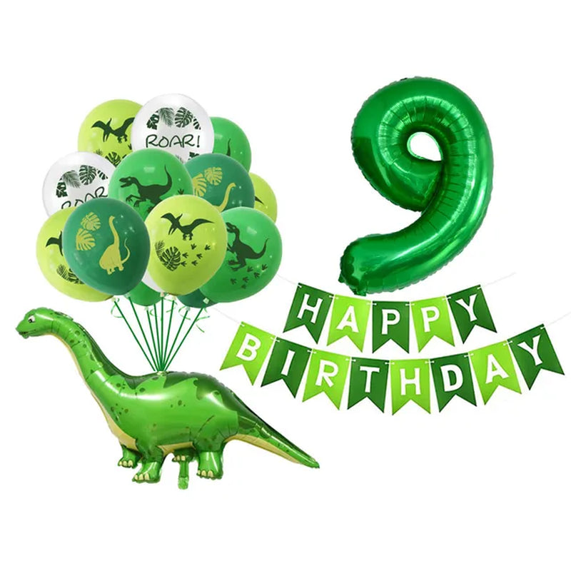 Dinosaur Latex Balloons Green Happy Birthday Banners Number Balls Jurassic Period Theme Children'S Boy Birthday Party Decoration Warehouse Item