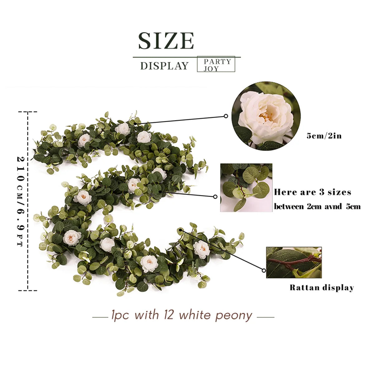 Artificial Flowers Garland Fake Peony Eucalyptus Vine Greenery Hanging for Wedding Home Party Garden Craft Art Decor Warehouse Item