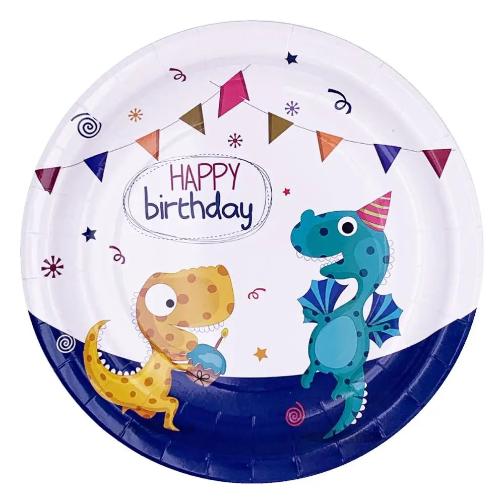 Dinosaur Party Disposable Tableware Paper Plates Cups Boy Kids One Birthday Party Supplies Favors Roar Dino Party Balloons Decor Warehouse Item