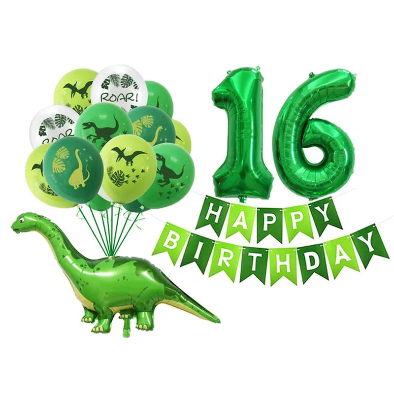 Dinosaur Latex Balloons Green Happy Birthday Banners Number Balls Jurassic Period Theme Children'S Boy Birthday Party Decoration Warehouse Item