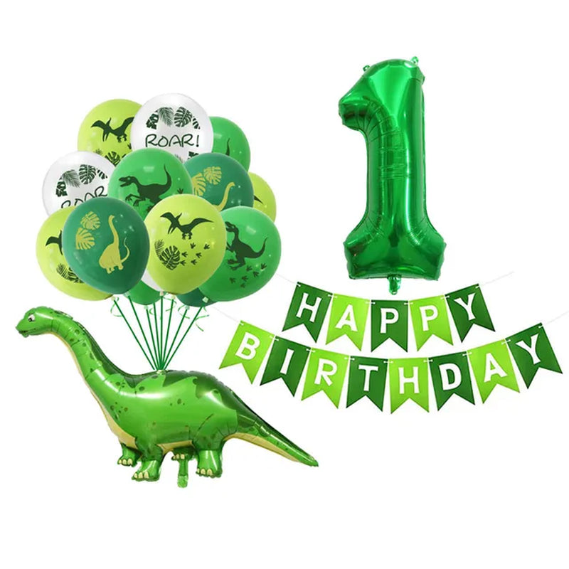 Dinosaur Latex Balloons Green Happy Birthday Banners Number Balls Jurassic Period Theme Children'S Boy Birthday Party Decoration Warehouse Item