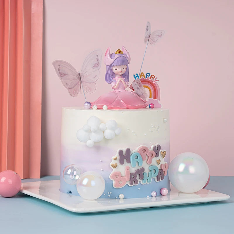 Butterfly Decoration Cake Topper Swan Dream Cartoon Angel Girl Princess Doll Birthday Party Decoration Dessert Table Plugin