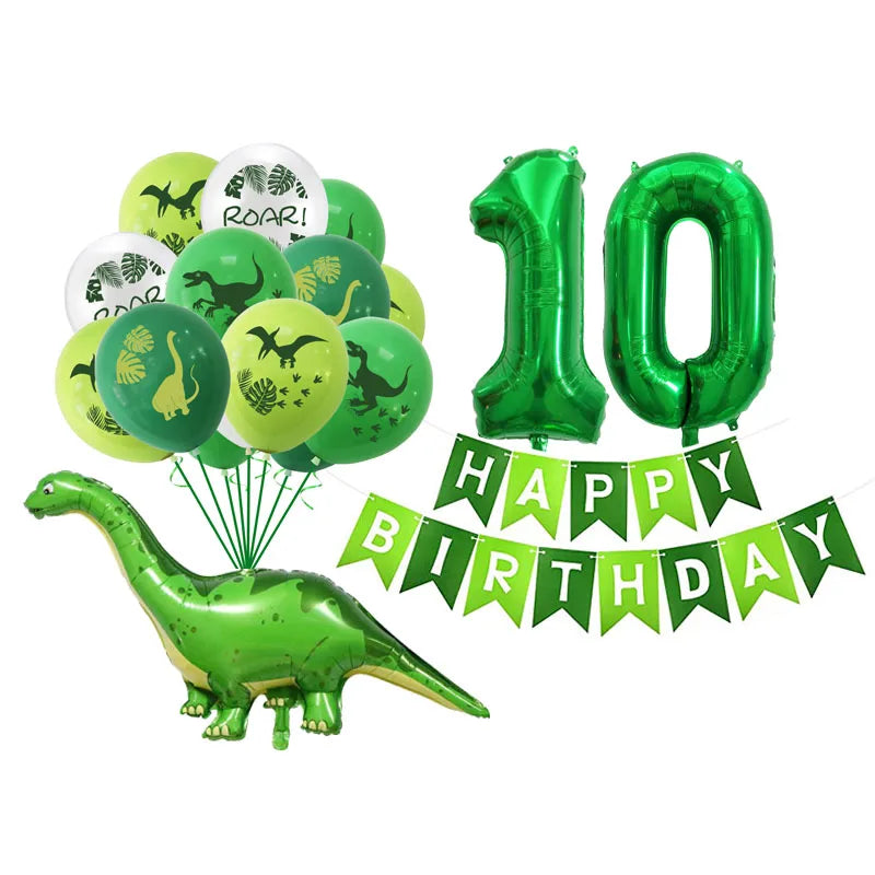 Dinosaur Latex Balloons Green Happy Birthday Banners Number Balls Jurassic Period Theme Children'S Boy Birthday Party Decoration Warehouse Item