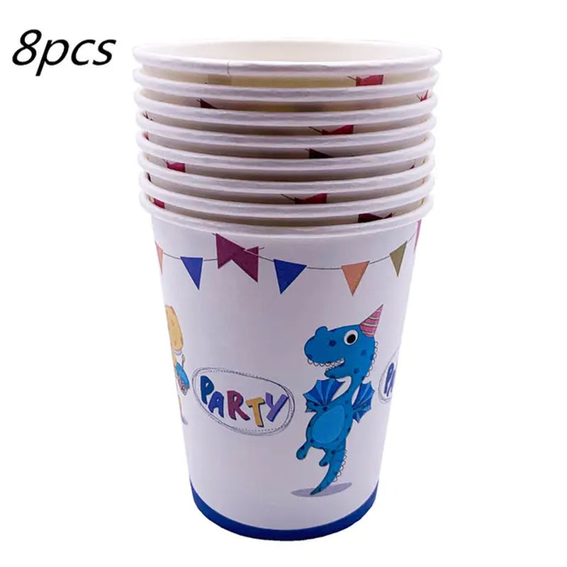 Dinosaur Party Disposable Tableware Paper Plates Cups Boy Kids One Birthday Party Supplies Favors Roar Dino Party Balloons Decor Warehouse Item