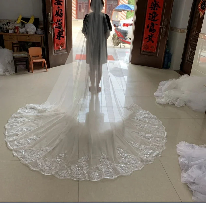 Wedding Veil White Ivory Cathedral Wedding Veils Long Lace Edge Bridal Veil with Comb Wedding Accessories Bride Veu Warehouse Item