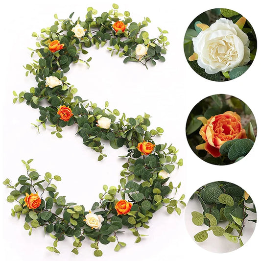 Artificial Flowers Garland Fake Peony Eucalyptus Vine Greenery Hanging for Wedding Home Party Garden Craft Art Decor Warehouse Item