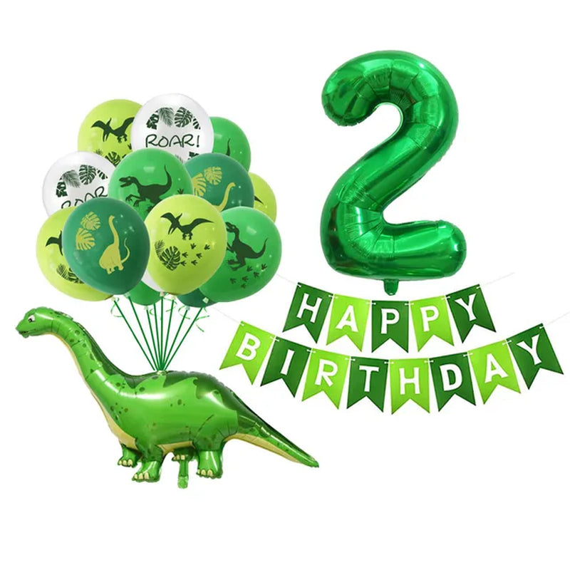 Dinosaur Latex Balloons Green Happy Birthday Banners Number Balls Jurassic Period Theme Children'S Boy Birthday Party Decoration Warehouse Item