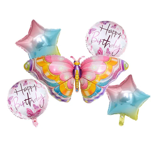 Coulourfully Butterfly Number Balloons Set Pink Birthday Butterfly Balloon Rainbow Number Helium Ball Birthday Party Decorations Warehouse Item